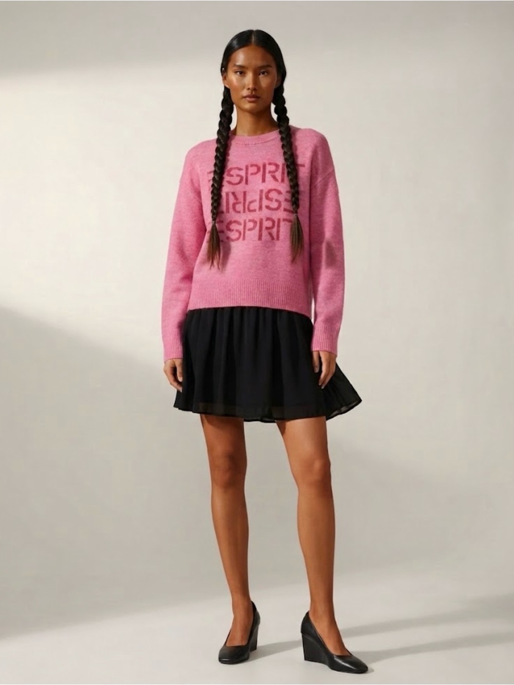 Esprit Pink Logo Knit Sweater
